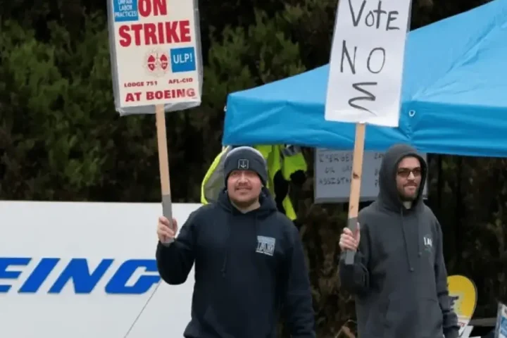 Boeing workers striking on street for pay rise offer