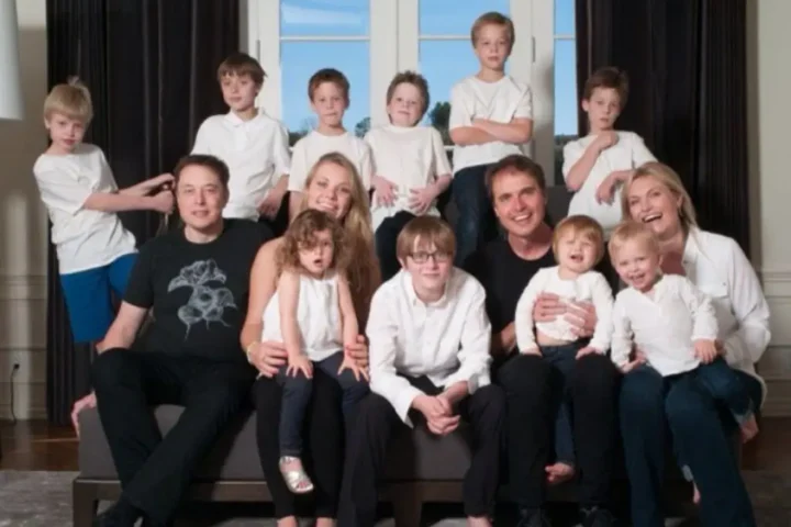 Elon musk with his 11 children in his new mansion