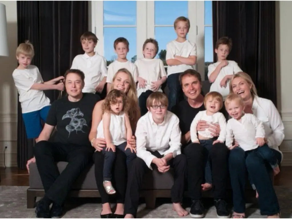 Elon musk with his 11 children in his new mansion