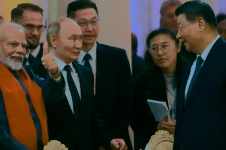 PM modi at BRICS summit with putin and xi jinping