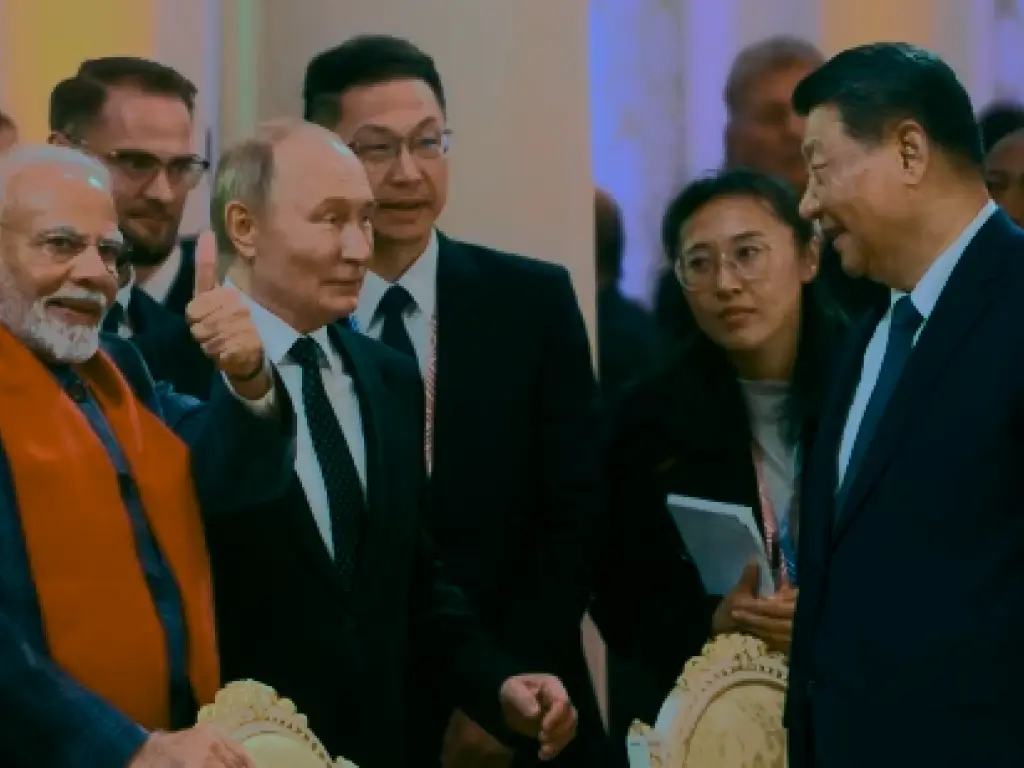 PM modi at BRICS summit with putin and xi jinping