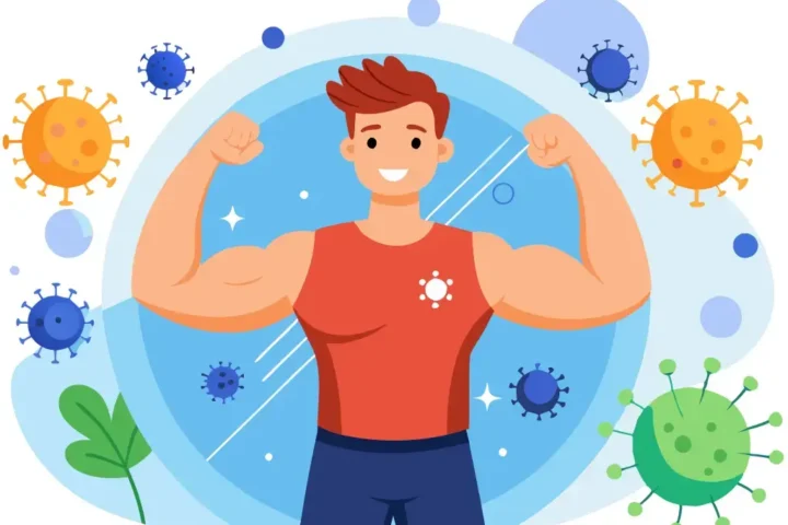 A boy fights with virus with his strong immune