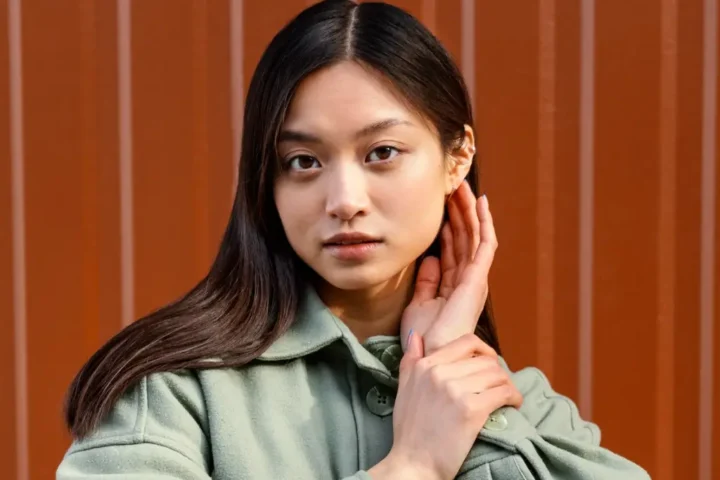 Korean girl showing his glass skin face