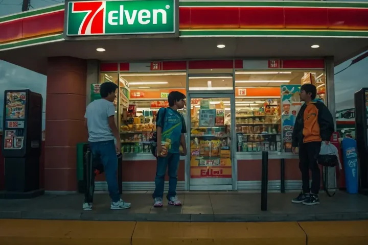 people-standing-outside-store-with-sign-that-says-7-eleven