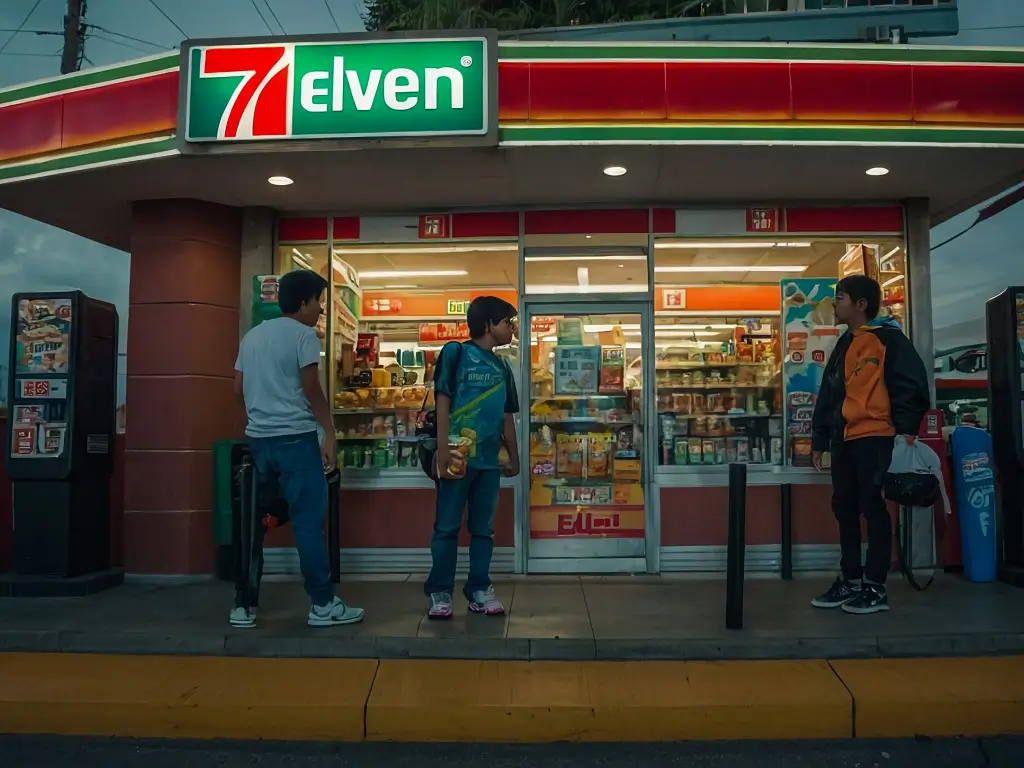 people-standing-outside-store-with-sign-that-says-7-eleven