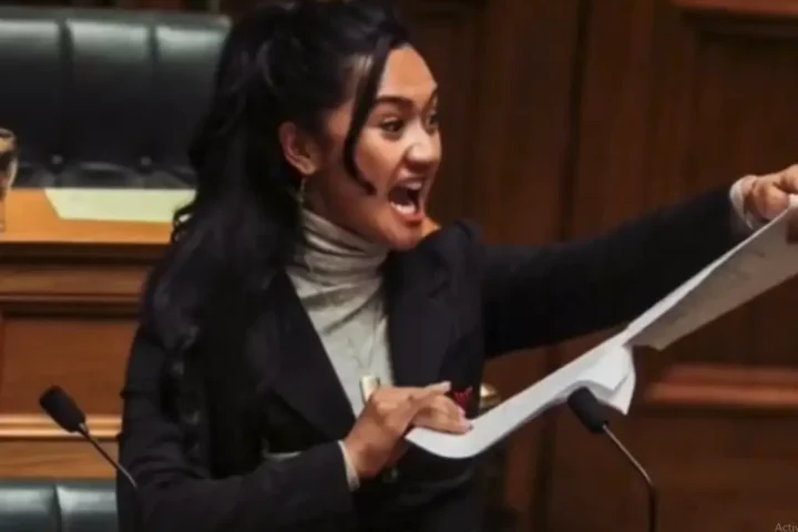 Hana-Rawhiti Maipi-Clarke performing the haka in New Zealand parliament