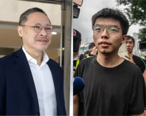 Benny Tai (right) and Joshua Wong (left) were jailed for subversion on Tuesday.